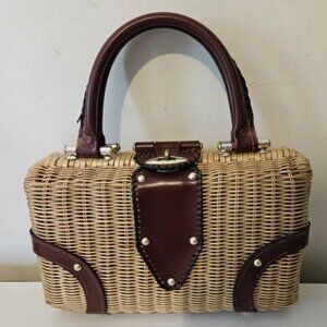 Vintage 1960's Straw Leather Handbag